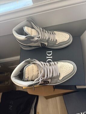 Dior Gray and Cream Leather High-Top Sneaker